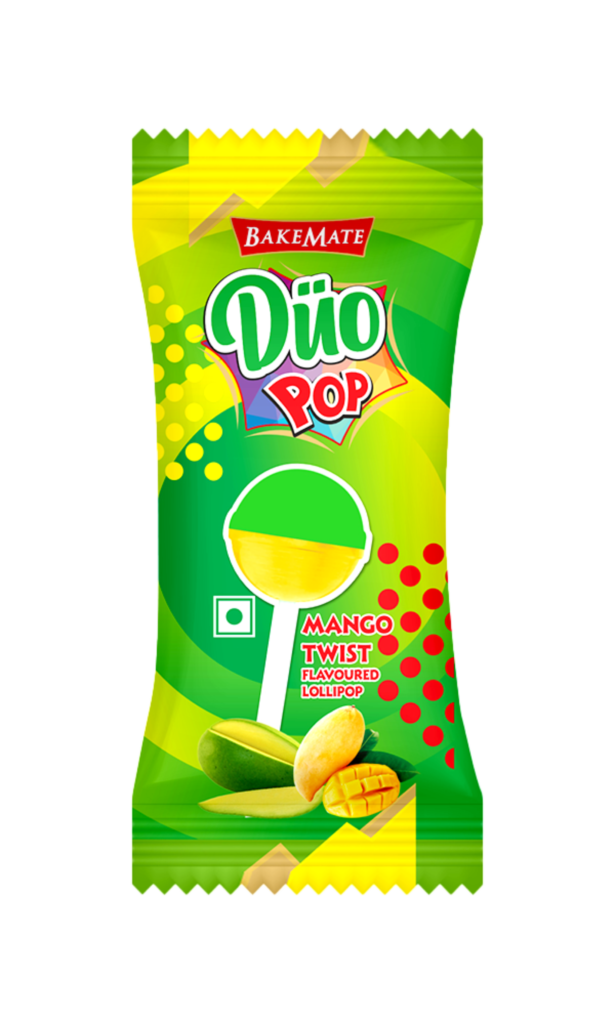 BakeMate Duo Pop assorted flavoured lollipops includes green and red apple, Raw mango flavour, Blue and blackberry flavour, create a website content using keywords like assorted lollipop, Flavored lollipop, Fruit Flavored Lollipops, Mango Flavored Lollipop